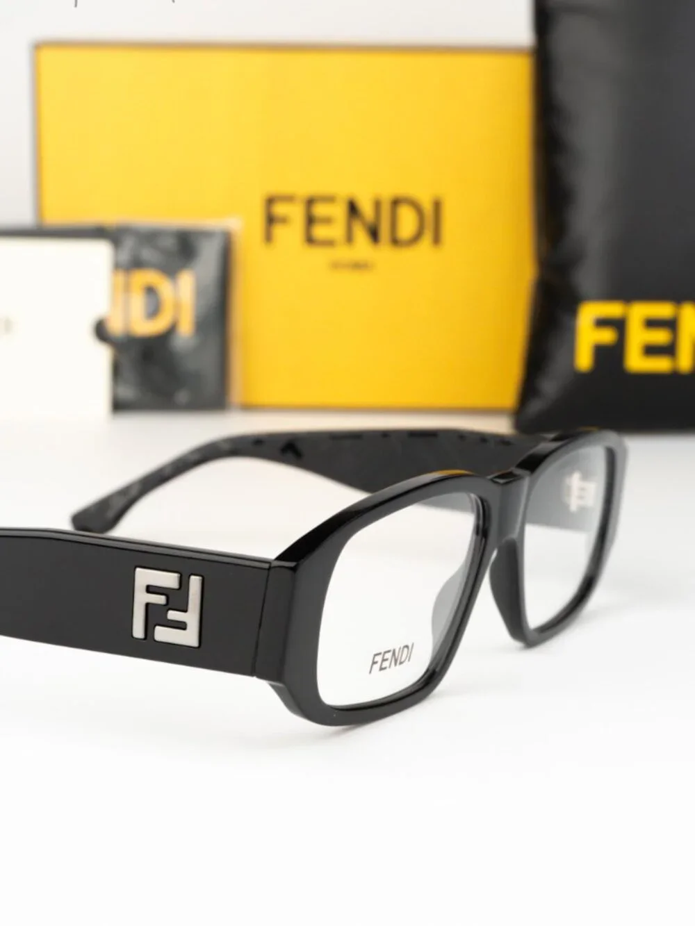 Fendi Women Eyeglasses Rectangular Black Demo FE50115I 001 NEW AUTHENTIC